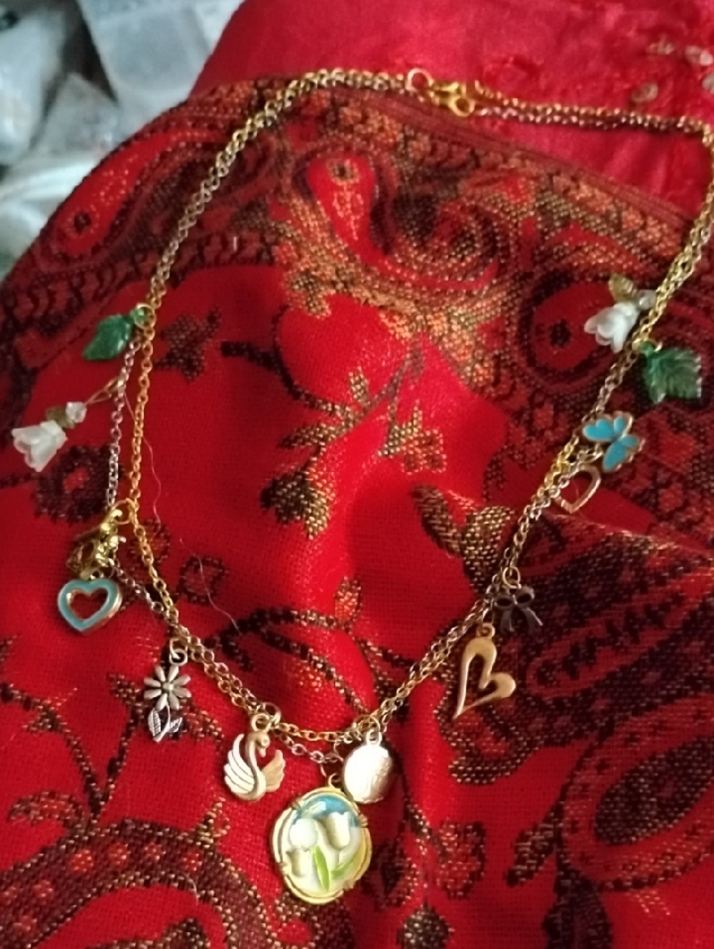 Gold Tone Multi-Charm Heart & Floral Necklaces - Women Jewelry*FunkJunk